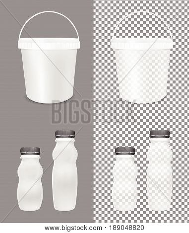 Transparent empty plastic bottle for yogurt. Bucket for sour cream, sauce and snack.