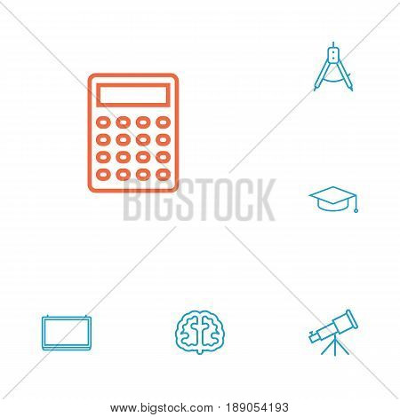 Set Of 6 Education Outline Icons Set.Collection Of School Board, Calculator, Compass And Other Elements.