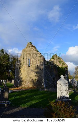 Stone ruins of Adare monastery in Ireland.