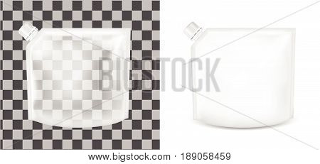 White empty plastic packaging with cap. Blank foil sachet for food or drink