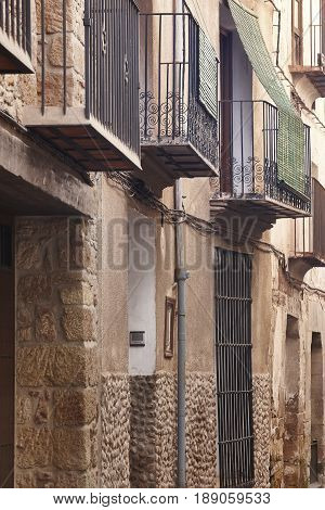 Picturesque street in Teruel. Mora de Rubielos. Spain heritage tourism. Horizontal