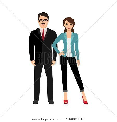 Elegant handsome fashionable happy couple isolated on white background. Vector illustration