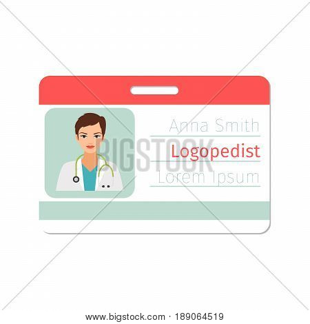 Female character of logopedist medical specialist badge template for game design or medicine industry. Vector illustration