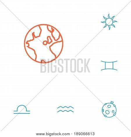 Set Of 6 Astrology Outline Icons Set.Collection Of Aqurius, Moon, Sun And Other Elements.