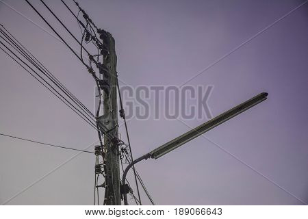 Electric pole is energy power with wire.