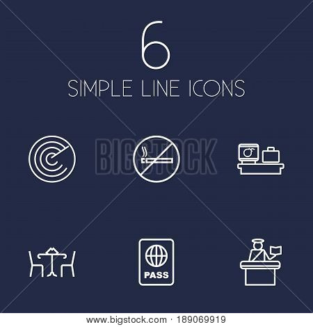 Set Of 6 Aircraft Outline Icons Set.Collection Of Passport Controller, Detection, Luggage Check And Other Elements.