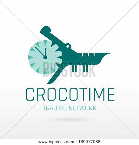 Crocodile alligator animal icon. Text lettering logo. Alarm clock mouth jaw. Abstract template. Isolated on white, modern vector illustration solhouette.