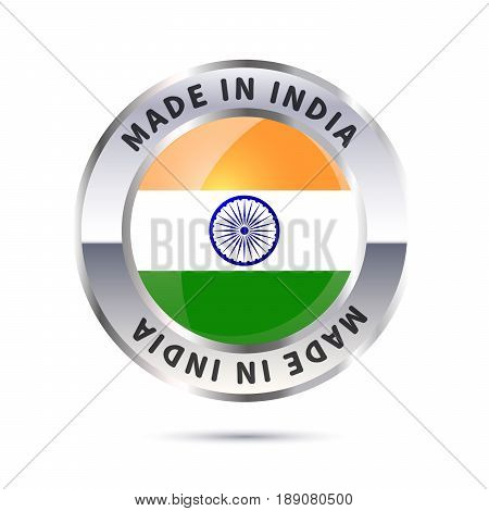 Glossy metal badge icon made in India with flag