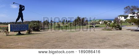 VARADERO CUBA - FEBRUARY 2013: Silhouette of golfer sign for the Varadero Golf Club on February 5 2013 in Varadero Cuba