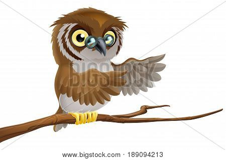 An illustration of a cartoon owl wearing glasses