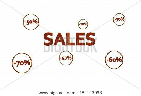 Red Sales design with discount numbers inside golden circles with white background