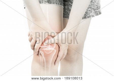 Knee bones pain white background Knee injury