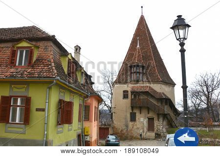 Medieval city Sighisoara. Urban landscape in the downtown of the medieval city Sighisoara, Transylvania
