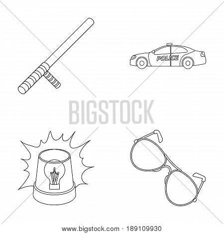 Police baton, auto, flasher, glasses.Police set collection icons in outline style vector symbol stock illustration .