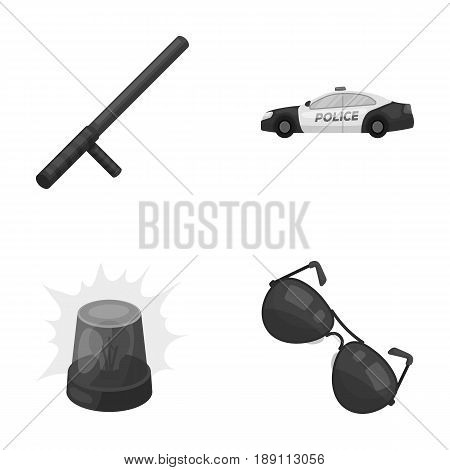 Police baton, auto, flasher, glasses.Police set collection icons in monochrome style vector symbol stock illustration .