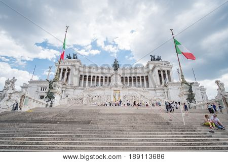 Rome Italy 16 May 2017 : People around Altar of the Fatherland or Altare della Patria known as National Monument to Victor Emmanuel II