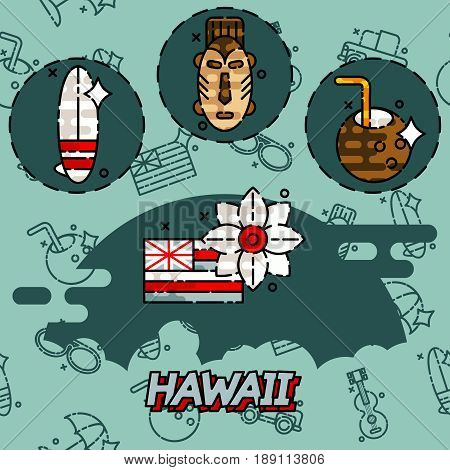 Hawaii flat concept icons. Aloha Set concept background. Vector illustration, EPS 10