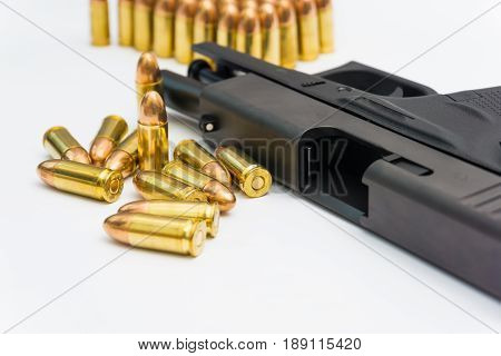 Semi Automatic Pistol And Fmj Bullet 9 Mm