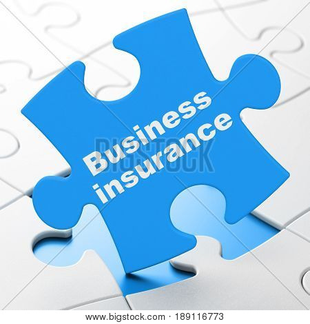 Insurance concept: Business Insurance on Blue puzzle pieces background, 3D rendering
