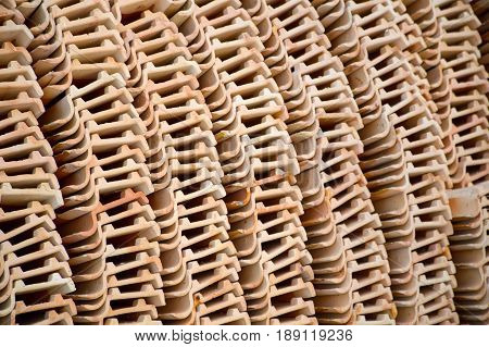 Clay roof tiles storage in Wat Tham Sua