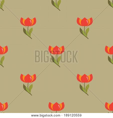 Floral seamless pattern with tulips on a khaki background.