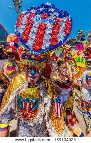 Barranquilla , Colombia  - February 25, 2017 : people participating at the parade of the carnival festival of  Barranquilla Atlantico Colombia