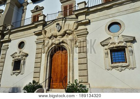 ROME, ITALY - APRIL 15: Zuccari Palace famous grotesque entrance built between the 16th and 17th century in Mannerism style APRIL 15, 2017 in Rome, Italy