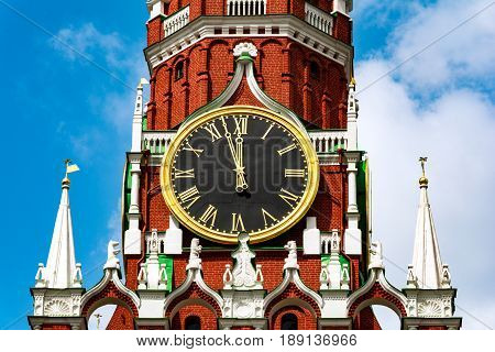 Large Kremlin clock on the Spassky Tower in Moscow