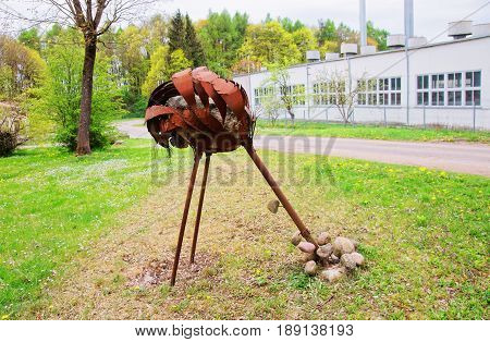 Vilnius, Lithuania - September 3, 2014: Ostrich Iron figure at Traku Voke public park in Vilnius Lithuania.