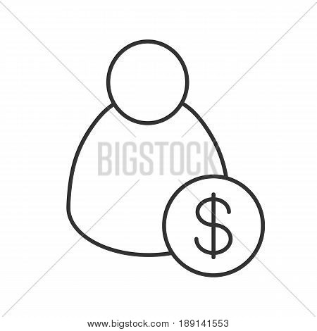 Staff hiring linear icon. HR management. Thin line illustration. Man with dollar sign. Employer contour symbol. Vector isolated outline drawing