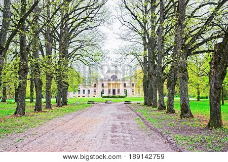Vilnius, Lithuania - July 26, 2014: Tyshkevich mansion at Traku Voke public park in Vilnius Lithuania.