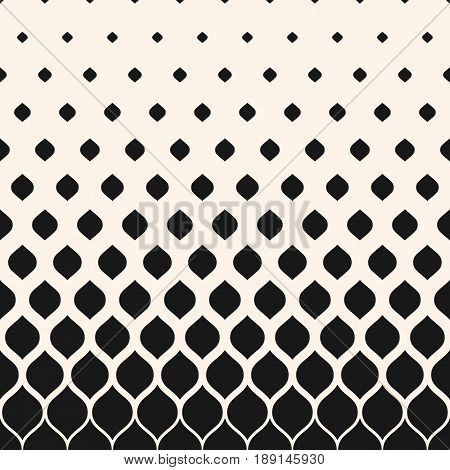 Vector halftone pattern, monochrome geometric texture, visual transition effect vertical falling rounded shapes background. Modern abstract background. Design element for prints halftone vector, decor seamless pattern, digital, covers, textile.