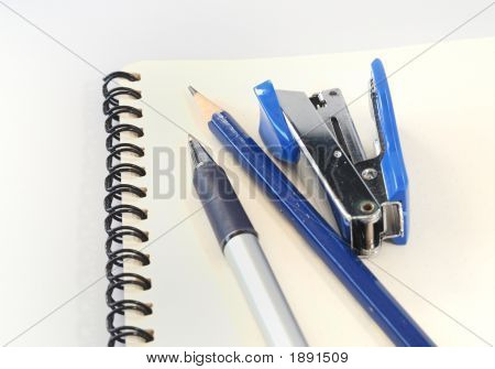 Notepad And Pen,Blue Stapler