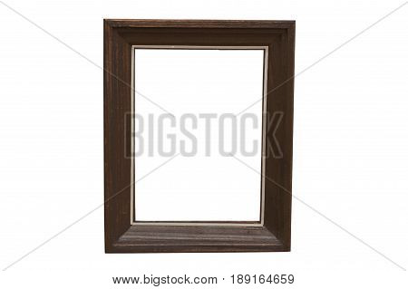 Old damaged wooden frame isolated on white background.