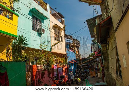 Local Street With Houses In The Philippines Capital Manila