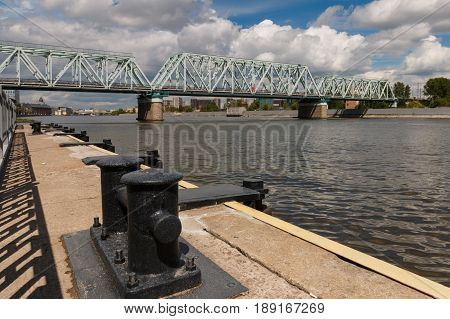 Embankment Of Moscow River Near Railroad Bridge, Moscow, Russia