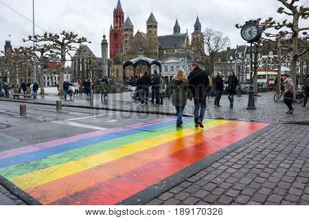 MAASTRICHT NETHERLANDS - FEBRUARY 20 2016: The Basilica of Saint Servatius is a Roman Catholic church dedicated to Saint Servatius in the city of Maastricht the Netherlands