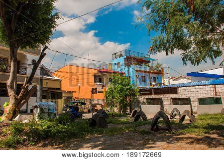 Local Street With Houses In The Philippines Capital Manila