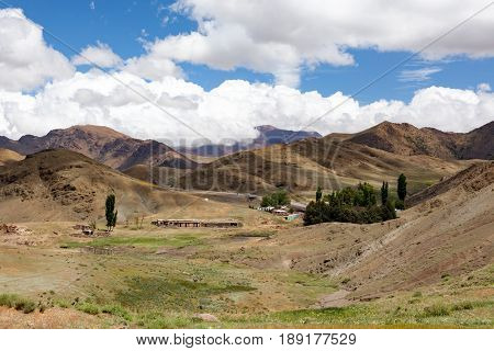 Morocco, High Atlas Landscape. Valley near Marrakech on the road to Ouarzazate.Spingtime, sunny day. Africa.