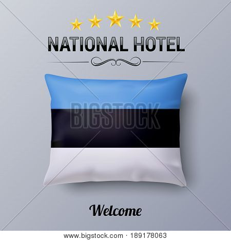Realistic Pillow and Flag of Estonia as Symbol National Hotel. Flag Pillow Cover with Estonian flag