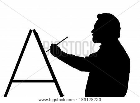 Silhouette Of Bearded Master Art Painter Painting