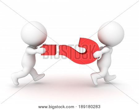 Two 3D Characters holding a red question mark symbol. Image conveying the idea of a mystery or an invenstigation or an query.