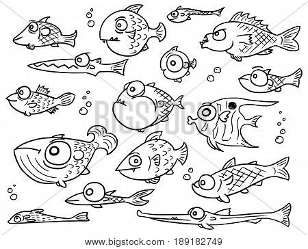 Set or collection of various cute vector Cartoon fish designs