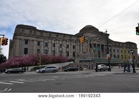 BROOKLYN, NEW YORK - APR 23: Brooklyn Museum in New York, as seen on April 23, 2017. At 560,000 square feet, the museum is New York City's third largest in physical size and holds an art collection with roughly 1.5 million works.
