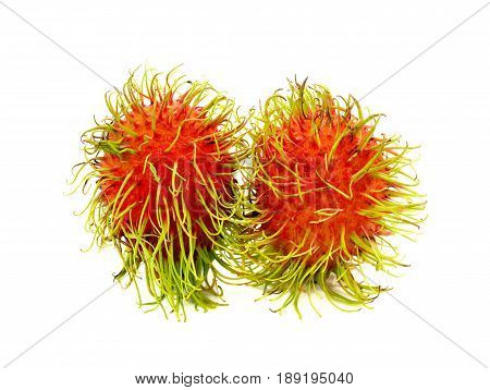 Isolated rambutan on white background tropical fresh fruit