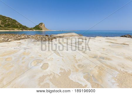 Beach Rocks With Craters Close-up In Karpasia, Island Of Cyprus
