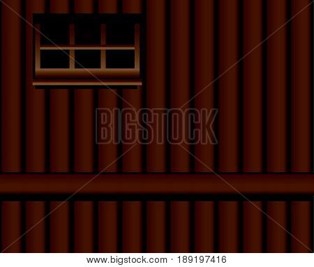 The wall of a classic wooden shed with a narrow window.