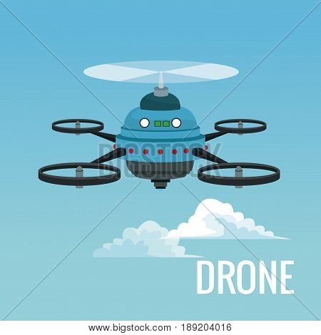 sky landscape background robot drone with five airscrew vector illustration