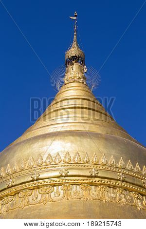 Golden stupa in Shwedagon Pagoda in Yangon Myanmar Burma
