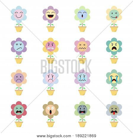 Cute Flower Emoji on White Background Designed as Pastel Color And Multiple Facial Expression